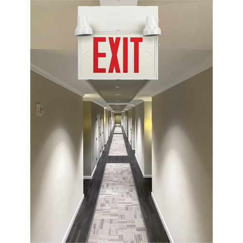 Exit Sign with Security Lights, LED, Battery Operated/Hardwired, 12-1/10" L x 11" W, English Maritime Industrial Rubber