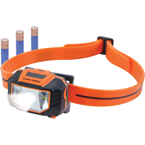 Headlamp with Silicone Hardhat Strap, LED, AAA Batteries, Plastic Maritime Industrial Rubber