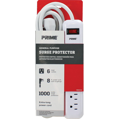Protecteurs de surtension, 6 Prises, 1000 J, 1875 W, Cordon 8' Maritime Industrial Rubber