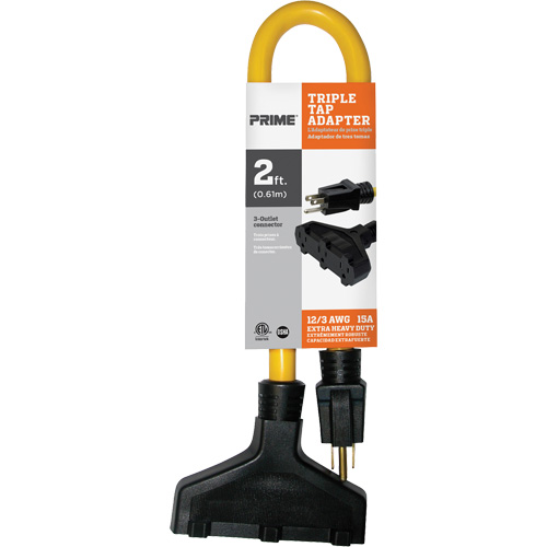 Triple Tap Adapter, Outdoor, STW, 12/3 AWG, 15 A, 3 Outlet(s), 2' Maritime Industrial Rubber