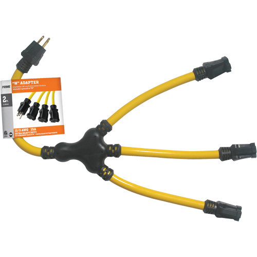 "W" Adapter, Outdoor, STW, 12/3 AWG, 15 A, 3 Outlet(s), 2' Maritime Industrial Rubber