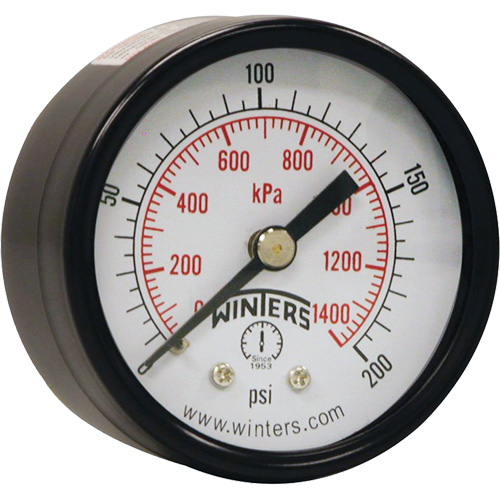 Economy Pressure Gauge, 2" , 0 - 200 psi, Back Mount, Analogue Maritime Industrial Rubber