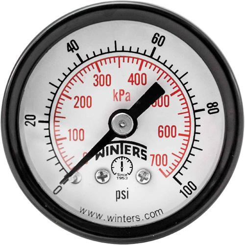 Economy Pressure Gauge, 1-1/2" , 0 - 100 psi, Back Mount, Analogue Maritime Industrial Rubber