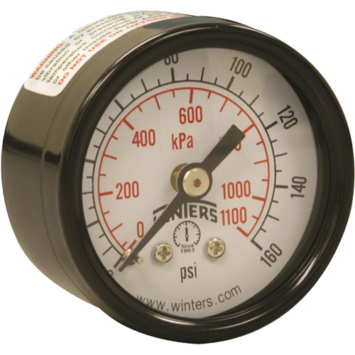 Manom&egrave;tre &eacute;conomique,  1-1/2", 0 - 160 psi, Fixation arri&egrave;re, Analogique Maritime Industrial Rubber