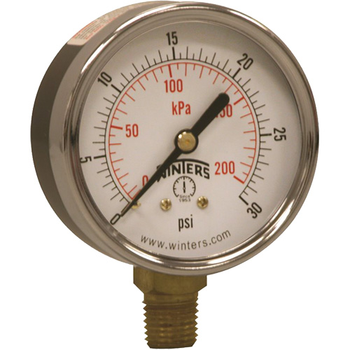 Manom&egrave;tre &eacute;conomique,  2-1/2", 0 - 30 psi, Fixation inf&eacute;rieure, Analogique Maritime Industrial Rubber