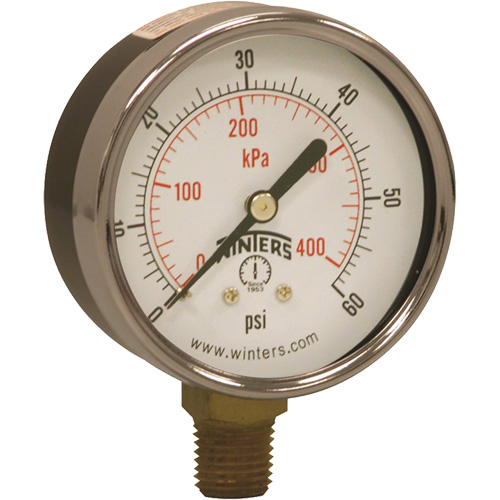 Manom&egrave;tre &eacute;conomique,  2-1/2", 0 - 60 psi, Fixation inf&eacute;rieure, Analogique Maritime Industrial Rubber
