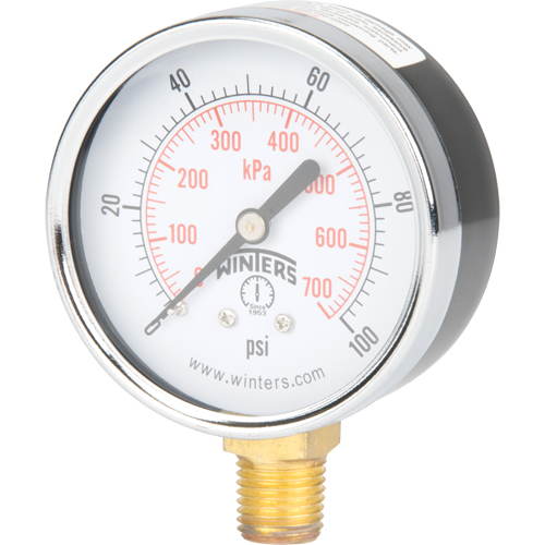 Manom&egrave;tre,  2-1/2", 0 - 100 psi, Fixation inf&eacute;rieure, Analogique Maritime Industrial Rubber