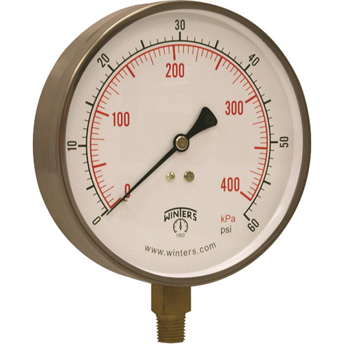 Manom&egrave;tre en acier inoxydable,  2-1/2", 30" Hg Vac, Fixation inf&eacute;rieure, Analogique rempli de liquide Maritime Industrial Rubber