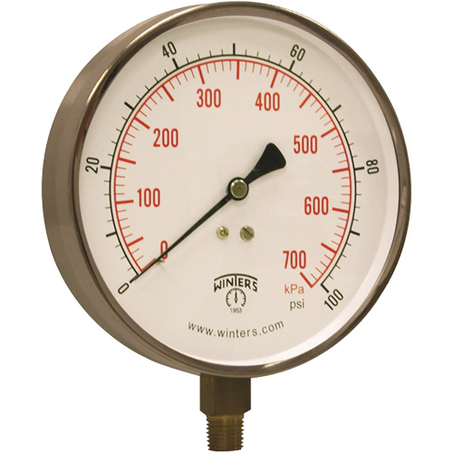 Manom&egrave;tre pour entrepreneur,  4-1/2", 0 - 100 psi, Fixation inf&eacute;rieure, Analogique Maritime Industrial Rubber