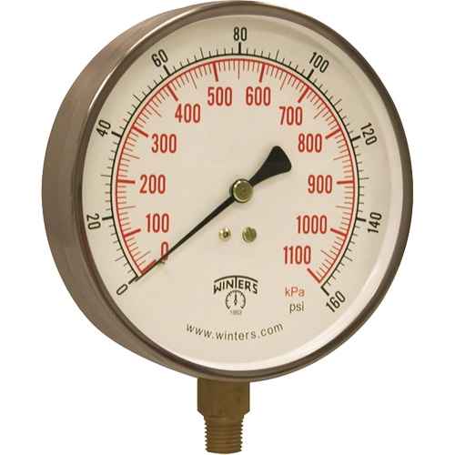 Manom&egrave;tre pour entrepreneur,  4-1/2", 0 - 160 psi, Fixation inf&eacute;rieure, Analogique Maritime Industrial Rubber