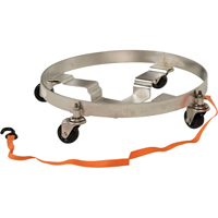 Chariots &agrave; &eacute;tages multiples pour baril, Acier inoxydable, Capacit&eacute;e 900 lb, Diam&egrave;tre 23-1/2", Roue en Caoutchouc Maritime Industrial Rubber