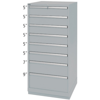 Drawer Cabinets, 8 Drawers, 28-1/4" W x 28-1/2" D x 59-1/2" H, Grey Maritime Industrial Rubber