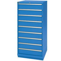 Drawer Cabinets, 9 Drawers, 28-1/4" W x 28-1/2" D x 59-1/2" H, Bright blue Maritime Industrial Rubber