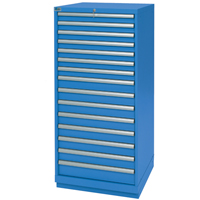 Drawer Cabinets, 15 Drawers, 28-1/4" W x 28-1/2" D x 59-1/2" H, Bright blue Maritime Industrial Rubber