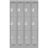 Clean Line Lockers, 3 -tier, Bank of 4, 48" x 18" x 82", Steel, Grey, Rivet (Assembled) Maritime Industrial Rubber