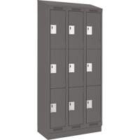 Clean Line Lockers, 3 -tier, Bank of 3, 36" x 18" x 82", Steel, Charcoal, Rivet (Assembled) Maritime Industrial Rubber