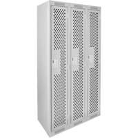 Clean Line Lockers, Bank of 3, 36" x 12" x 72", Steel, Grey, Rivet (Assembled), Perforated Maritime Industrial Rubber