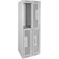Casiers Clean Line, 2 niveaux, Bloc de 2, 24" x 15" x 72", Acier, Gris, Rivet (assembl&eacute;), Perfor&eacute; Maritime Industrial Rubber