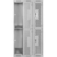 Casiers Clean Line, 2 niveaux, Bloc de 3, 36" x 15" x 72", Acier, Gris, Rivet (assembl&eacute;), Perfor&eacute; Maritime Industrial Rubber