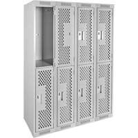 Casiers Clean Line, 2 niveaux, Bloc de 4, 48" x 15" x 72", Acier, Gris, Rivet (assembl&eacute;), Perfor&eacute; Maritime Industrial Rubber