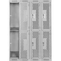 Casiers Clean Line, 2 niveaux, Bloc de 4, 48" x 15" x 72", Acier, Gris, Rivet (assembl&eacute;), Perfor&eacute; Maritime Industrial Rubber