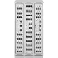 Clean Line Lockers, Bank of 3, 36" x 18" x 82", Steel, Grey, Rivet (Assembled), Perforated Maritime Industrial Rubber