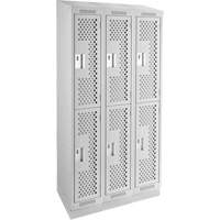 Clean Line Lockers, 2 -tier, Bank of 3, 36" x 12" x 82", Steel, Grey, Rivet (Assembled), Perforated Maritime Industrial Rubber