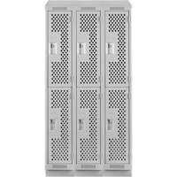 Clean Line Lockers, 2 -tier, Bank of 3, 36" x 12" x 82", Steel, Grey, Rivet (Assembled), Perforated Maritime Industrial Rubber