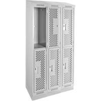 Clean Line Lockers, 2 -tier, Bank of 3, 36" x 12" x 82", Steel, Grey, Rivet (Assembled), Perforated Maritime Industrial Rubber