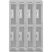 Clean Line Lockers, 2 -tier, Bank of 4, 48" x 12" x 82", Steel, Grey, Rivet (Assembled), Perforated Maritime Industrial Rubber