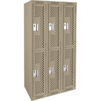 Casiers Clean Line, 2 niveaux, Bloc de 3, 36" x 15" x 72", Acier, Beige, Rivet (assembl&eacute;), Perfor&eacute; Maritime Industrial Rubber