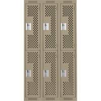 Casiers Clean Line, 2 niveaux, Bloc de 3, 36" x 15" x 72", Acier, Beige, Rivet (assembl&eacute;), Perfor&eacute; Maritime Industrial Rubber