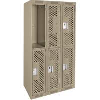 Casiers Clean Line, 2 niveaux, Bloc de 3, 36" x 15" x 72", Acier, Beige, Rivet (assembl&eacute;), Perfor&eacute; Maritime Industrial Rubber