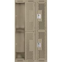 Casiers Clean Line, 2 niveaux, Bloc de 3, 36" x 15" x 72", Acier, Beige, Rivet (assembl&eacute;), Perfor&eacute; Maritime Industrial Rubber