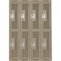 Clean Line Lockers, 2 -tier, Bank of 4, 48" x 15" x 72", Steel, Beige, Rivet (Assembled), Perforated Maritime Industrial Rubber