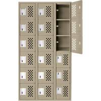 Assembled Lockerettes Clean Line Perforated Economy Lockers, 6 -tier, Bank of 3, 18" x 72" x 12", Steel Maritime Industrial Rubber