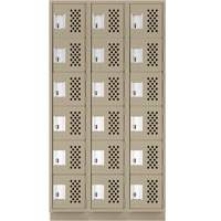 Assembled Lockerettes Clean Line Perforated Economy Lockers, 6 -tier, Bank of 3, 18" x 72" x 12", Steel Maritime Industrial Rubber