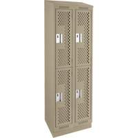 Casiers Clean Line, 2 niveaux, Bloc de 2, 24" x 12" x 82", Acier, Beige, Rivet (assembl&eacute;), Perfor&eacute; Maritime Industrial Rubber