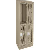 Casiers Clean Line, 2 niveaux, Bloc de 2, 24" x 12" x 82", Acier, Beige, Rivet (assembl&eacute;), Perfor&eacute; Maritime Industrial Rubber