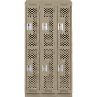 Clean Line Lockers, 2 -tier, Bank of 3, 36" x 12" x 82", Steel, Beige, Rivet (Assembled), Perforated Maritime Industrial Rubber