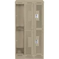 Clean Line Lockers, 2 -tier, Bank of 3, 36" x 12" x 82", Steel, Beige, Rivet (Assembled), Perforated Maritime Industrial Rubber