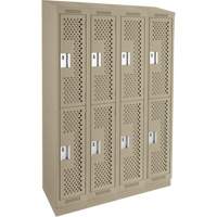 Clean Line Lockers, 2 -tier, Bank of 4, 48" x 12" x 82", Steel, Beige, Rivet (Assembled), Perforated Maritime Industrial Rubber