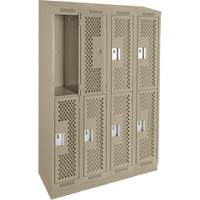 Clean Line Lockers, 2 -tier, Bank of 4, 48" x 12" x 82", Steel, Beige, Rivet (Assembled), Perforated Maritime Industrial Rubber