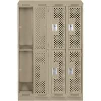 Clean Line Lockers, 2 -tier, Bank of 4, 48" x 12" x 82", Steel, Beige, Rivet (Assembled), Perforated Maritime Industrial Rubber
