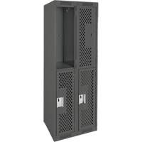 Casiers Clean Line, 2 niveaux, Bloc de 2, 24" x 15" x 72", Acier, Charbon, Rivet (assembl&eacute;), Perfor&eacute; Maritime Industrial Rubber