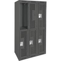 Casiers Clean Line, 2 niveaux, Bloc de 3, 36" x 15" x 72", Acier, Charbon, Rivet (assembl&eacute;), Perfor&eacute; Maritime Industrial Rubber