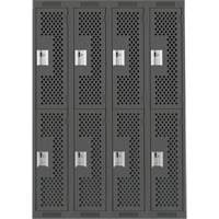 Clean Line Lockers, 2 -tier, Bank of 4, 48" x 15" x 72", Steel, Charcoal, Rivet (Assembled), Perforated Maritime Industrial Rubber