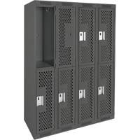 Clean Line Lockers, 2 -tier, Bank of 4, 48" x 15" x 72", Steel, Charcoal, Rivet (Assembled), Perforated Maritime Industrial Rubber