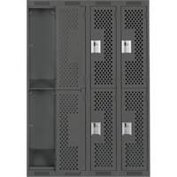 Clean Line Lockers, 2 -tier, Bank of 4, 48" x 15" x 72", Steel, Charcoal, Rivet (Assembled), Perforated Maritime Industrial Rubber