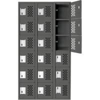 Assembled Lockerettes Clean Line Perforated Economy Lockers, 6 -tier, Bank of 3, 18" x 72" x 12", Steel Maritime Industrial Rubber